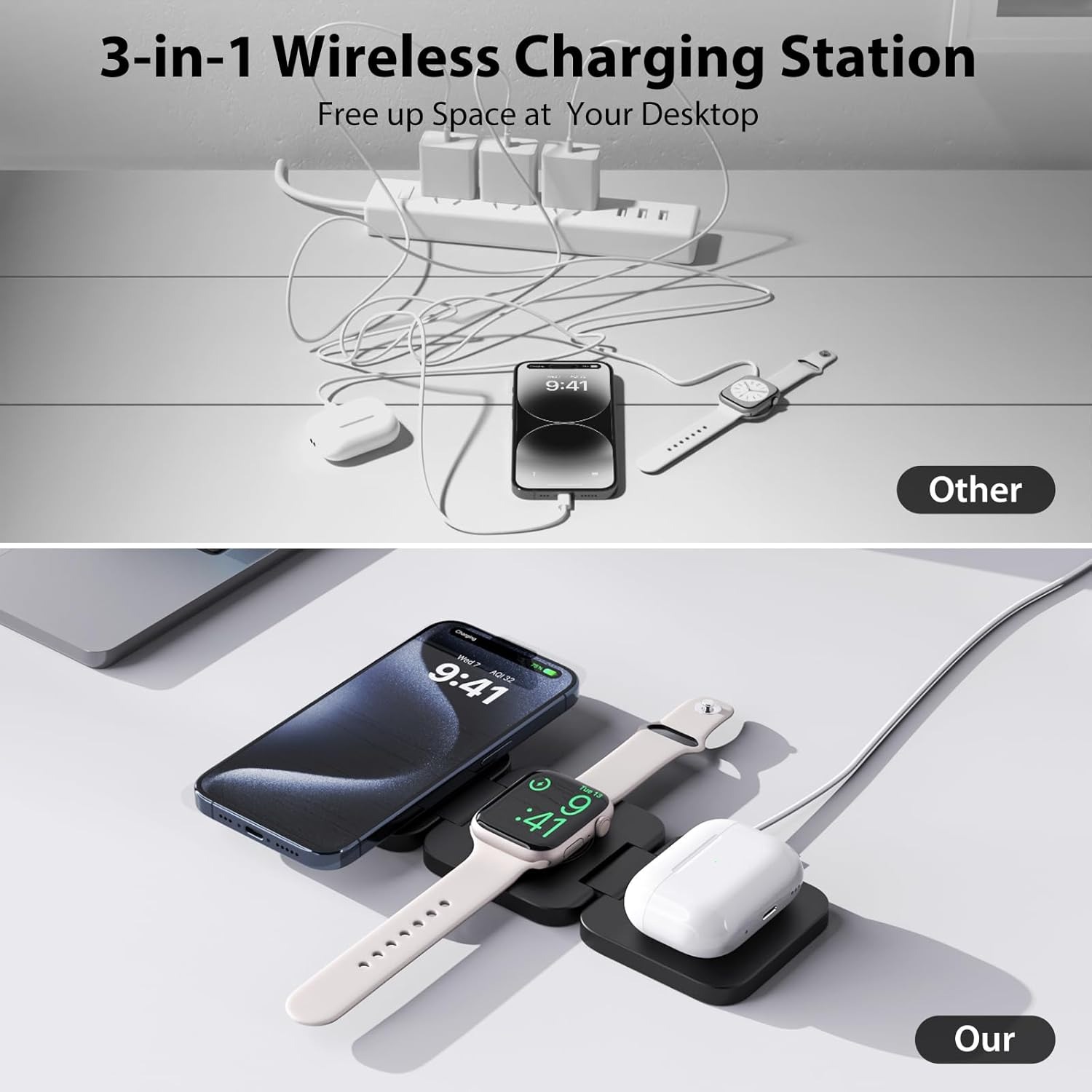 Foldable 3 in 1 Fast Wireless  - Watch Charger Cable recension och pris