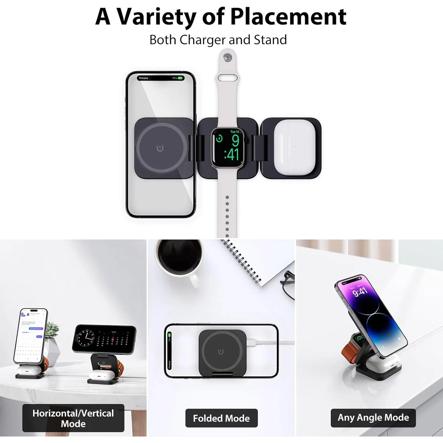 Foldable 3 in 1 Fast Wireless  - Watch Charger Cable recension och pris