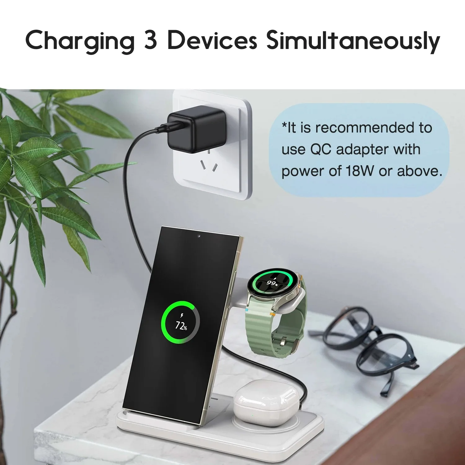 Desktop 3-in-1 Wireless Charge - Watch Charger Cable recension och pris