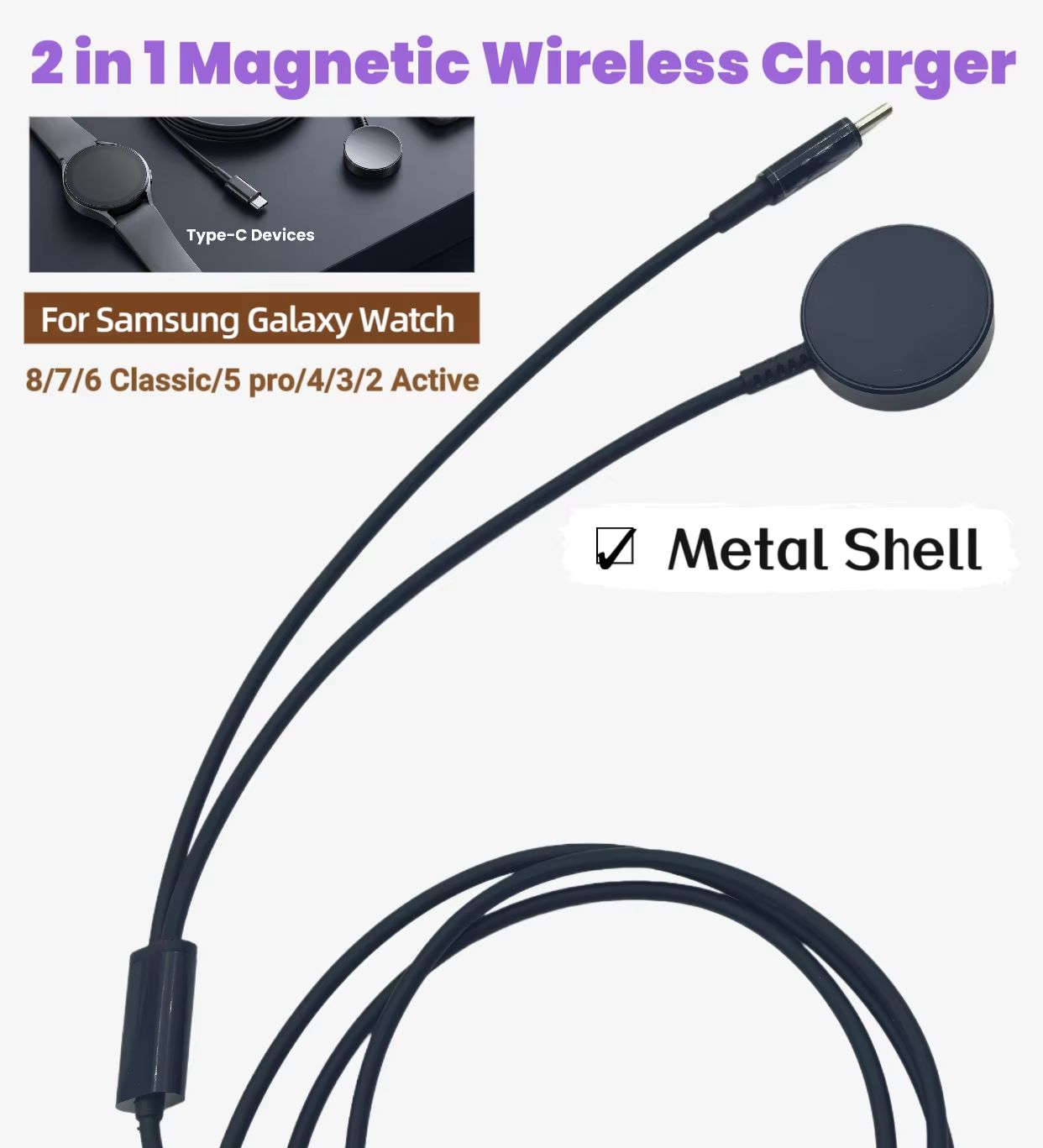 Type-C 2-in-1 Magnetic Wireles - Watch Charger Cable recension och pris