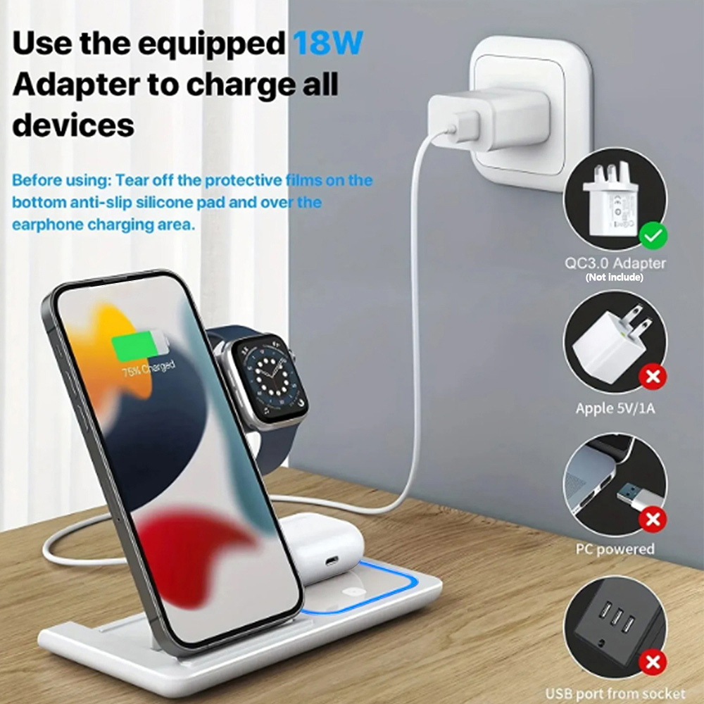 15W 3 in 1 Wireless Charger St - Watch Charger Cable recension och pris