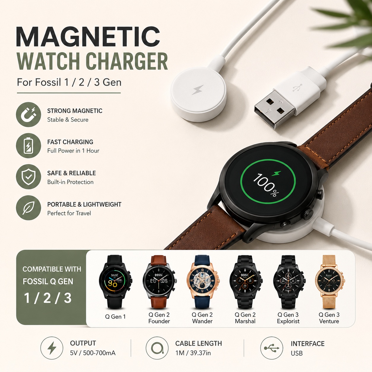 USB Watch Charger Adapter Smar - Fossil Smartwatch Accessories recension och pris